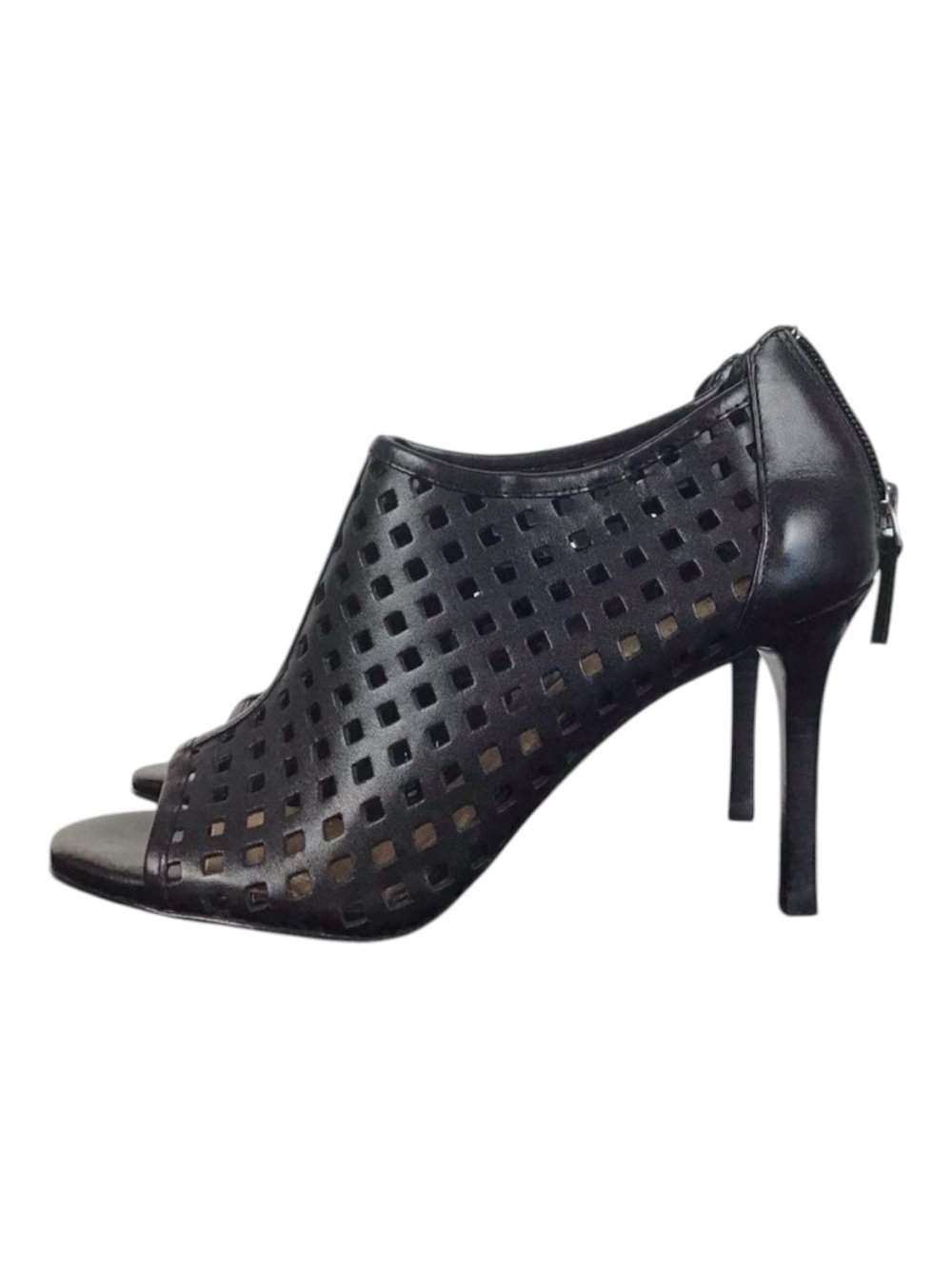 TAHARI  stiletto high heels luxury perforated peep toe pumps black size 6